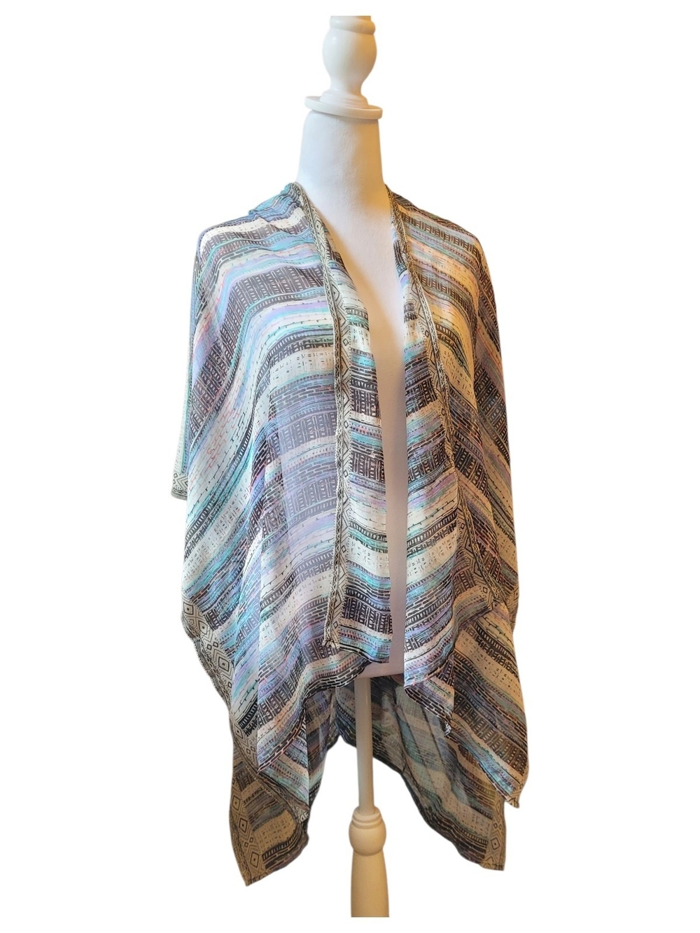 BCBGeneration Light Blue Striped Open Drape Kimono